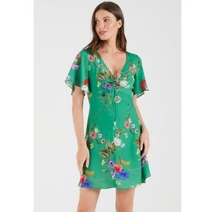 Cooper St Kaia Floral Tie Front Mini‎ Dress Green Size 6